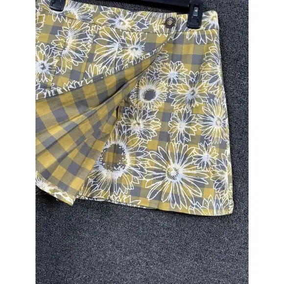 Urban Outfitters Sun Flower Print Pleated Plaid Skirt Womens Size M Yellow White - Picture 7 of 9